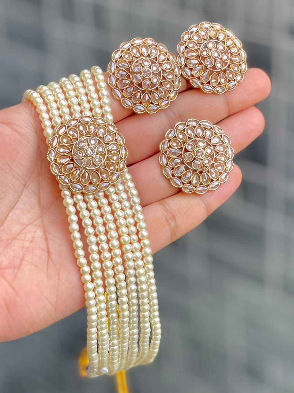 Reverse Ad Pearl Chokker With Beautiful Tops And Ring Combo